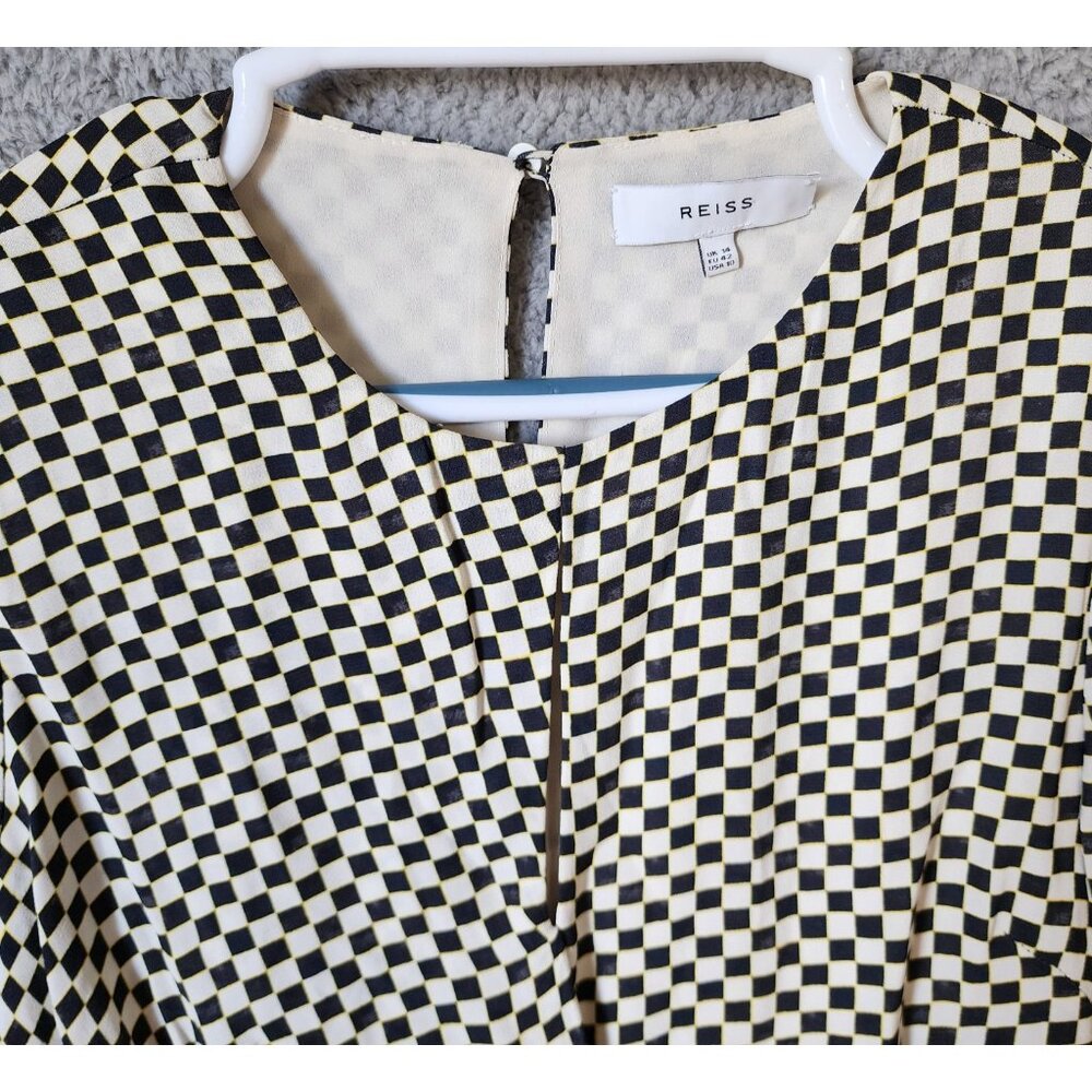 Reiss‎ Women's Sz 10 Dahlia Check Long Sleeve Dress Asymmetrical Hem Black/White - Picture 4 of 16